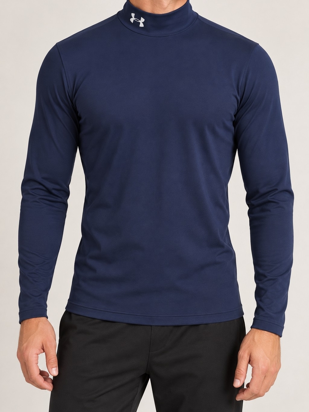 Under Armour Men's ColdGear Mock Neck Compression Shirt Navy Blue MD Medium